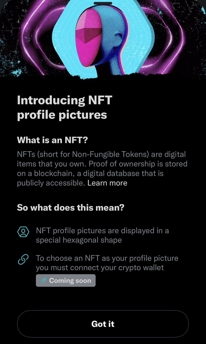 tomwarren's tweet image. Twitter has just launched NFT profile photos. They’re hexagon-shaped theverge.com/e/22657543