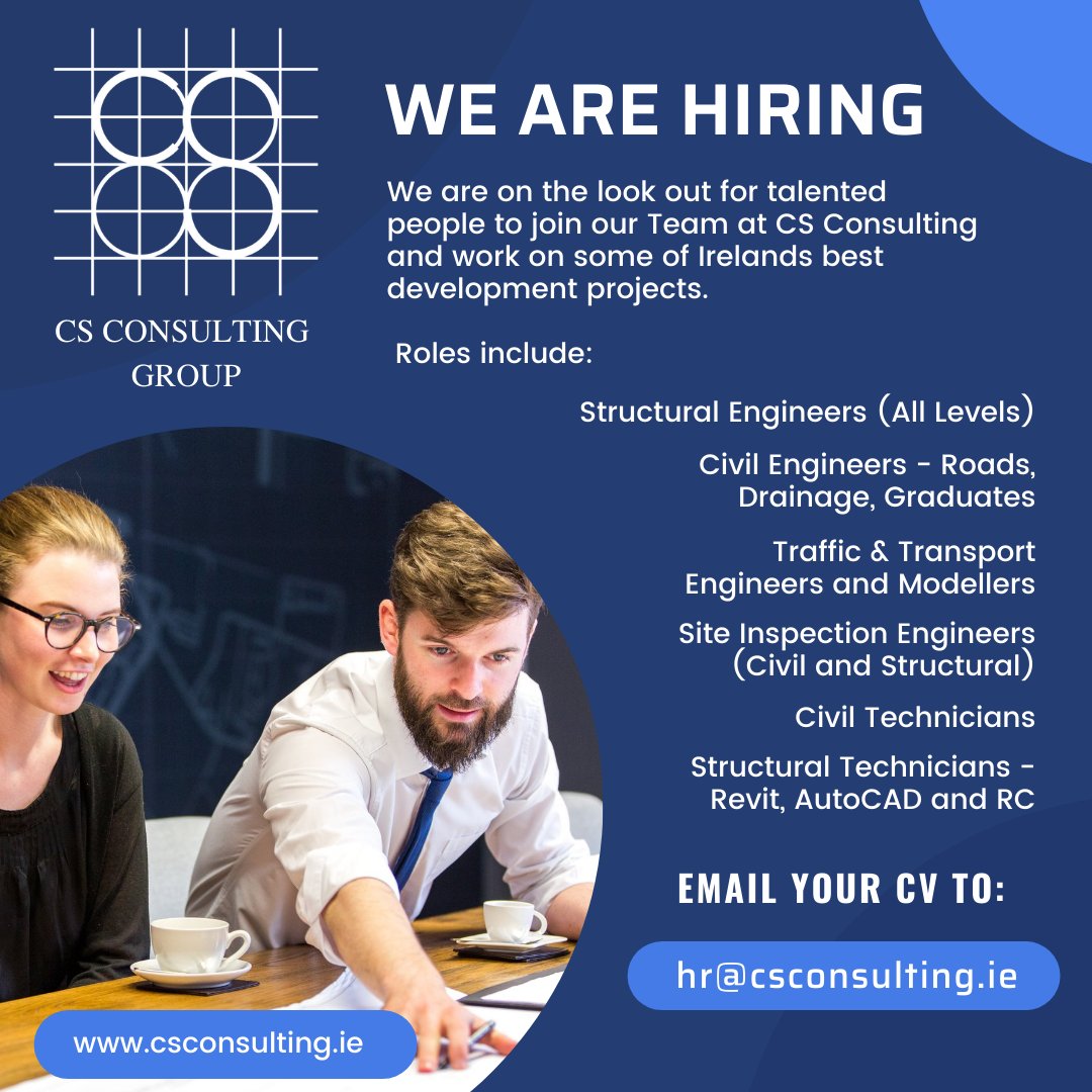 csconsultingeng's tweet image. We are always looking for great talent to join our Team. Send us your CV to hr@csconsulting.ie. #csconsulting #EngineeringJobs #JobOpportunity #careeropportunities #dublinjobs #jobfairy #Jobs #engineering #engineers #BIM