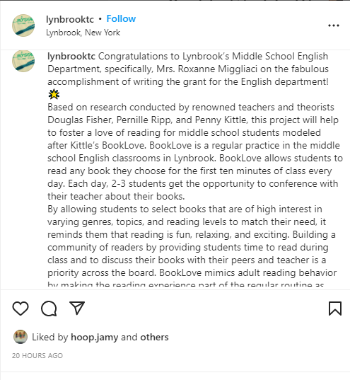 MsMigliacci's tweet photo. An excerpt from the grant I wrote!  I won $500 to buy flexible seating for students to use during #BookLove. https://t.co/VK3TuNfoEi