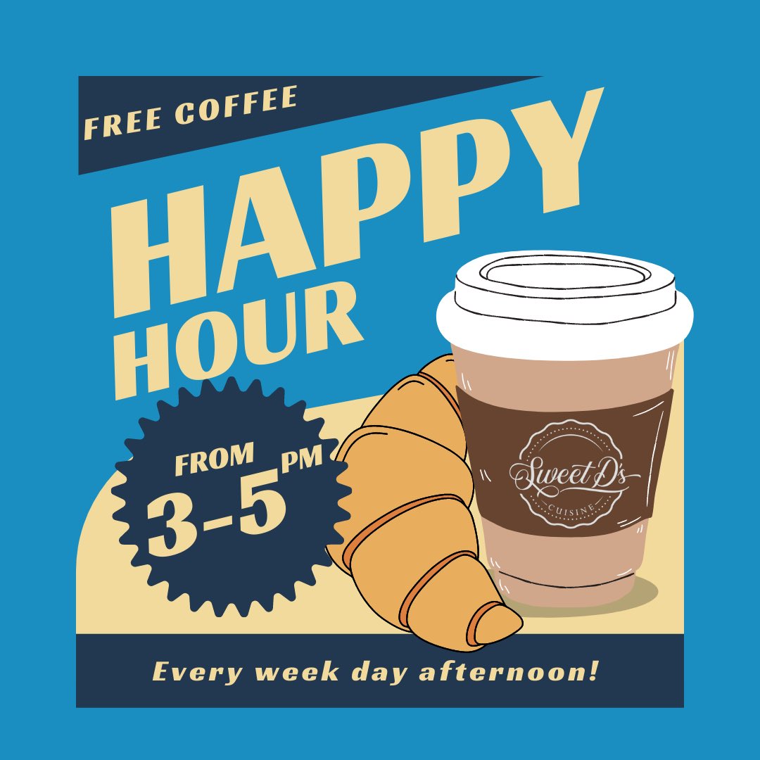 cuisine_sweet's tweet photo. Hi COFFEE Drinkers ☕️ 

Every weekday afternoon from 3-5 PM ⏰ come to Sweet D’s for a cup of FREE Coffee!!

That’s RIGHT! 

We have a FREE Cup of coffee with your name on it! 

#coffeeshop #coffee #coffeetime #coffeelover #cafe #coffeelovers #coffeebreak #bakery #chocolate #bake https://t.co/NHKlEYqaW6