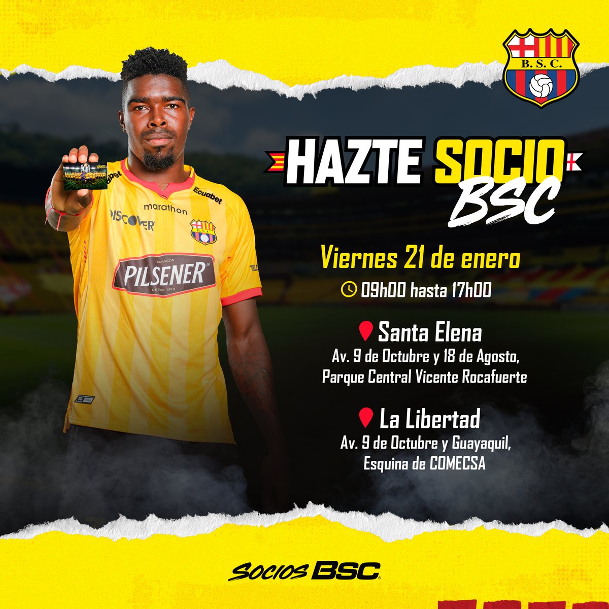 BarcelonaSC's tweet image. ¡Santa Elena y La Libertad, la #BarceVan llega a tu ciudad! 🚘

#HazteSocio y juntos empecemos a escribir la nueva historia ✍️ 💳

#AmarilloDeVerdad 💛