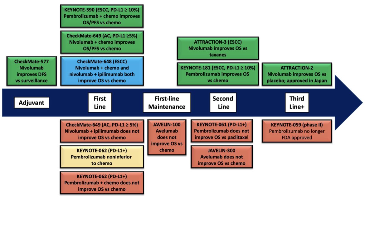 For those who can’t keep track of all the KEYNOTE and CHECKMATE trials for GEJ Tumors. Need to add the recent KEYNOTE 811 to this chart. #GI22 <a href="/ASCO/">ASCO</a>