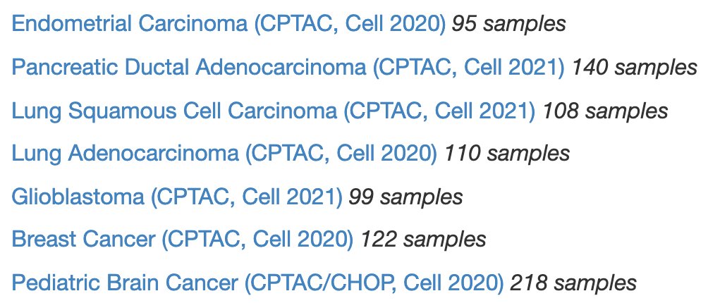 cbioportal's tweet image. We added several new studies from @NCItreatment's Office of Cancer Clinical Proteomics Research CPTAC project, with protein and phospho-protein levels from 892 samples across 7 cancer types. Thanks to @TheHyveNL for the curation help.