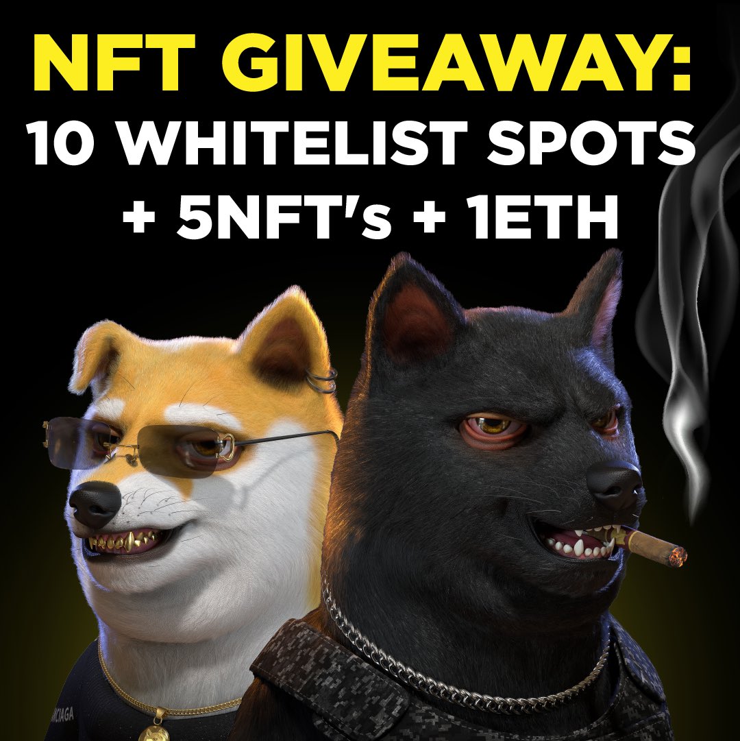 HUGE NFT + WHITELIST GIVEAWAY! 💥

We are giving away 5 NFTs, 10 Whitelist spots and 1 ETH ! 🏅

HOW TO WIN 👇

1: Follow: <a href="/boredogeclub/">Bored Doge Club</a>

2: Retweet this post

3: Tag a friend (each extra tag is 1 more entry 👇)

4: Join our discord, link in bio! 👾