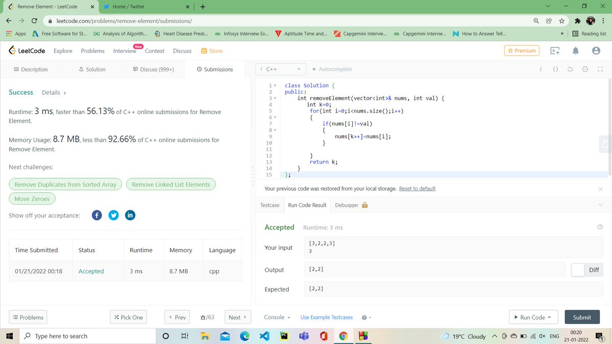Nidhi12106's tweet image. Today as a part of 100dayscodingchallenge I solved remove-element problem (Easy -Leetcode)
The approach which i used is
#100daycoding #PBC #37%