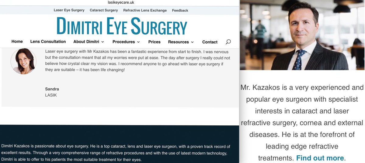 OERMLuk's tweet photo. 1/3
Glowing review +self-aggrandizing claims 😎
https://t.co/EcVH32zX1Y
Undeserved as Dr Dimitris* just behind #OpticalExpress #DavidTeenan with legal claims/damaged patients!
It seems Sandra was lucky - or was she?
*Dimitris KAZAKOS GMC no: 4682309
#blindedonthehighstreet https://t.co/g0fJDfbOMl