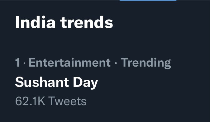 PIYALIBH's tweet photo. Trending at no 1 🤩within 15 minutes.

Power of Love &amp; unity ❤️✌🏼

Keep showering all your Love to our hero on his special day.. 

💫✨Sushant Day ✨💫

#SushantDay ❤️ https://t.co/VE0ih1iOIA