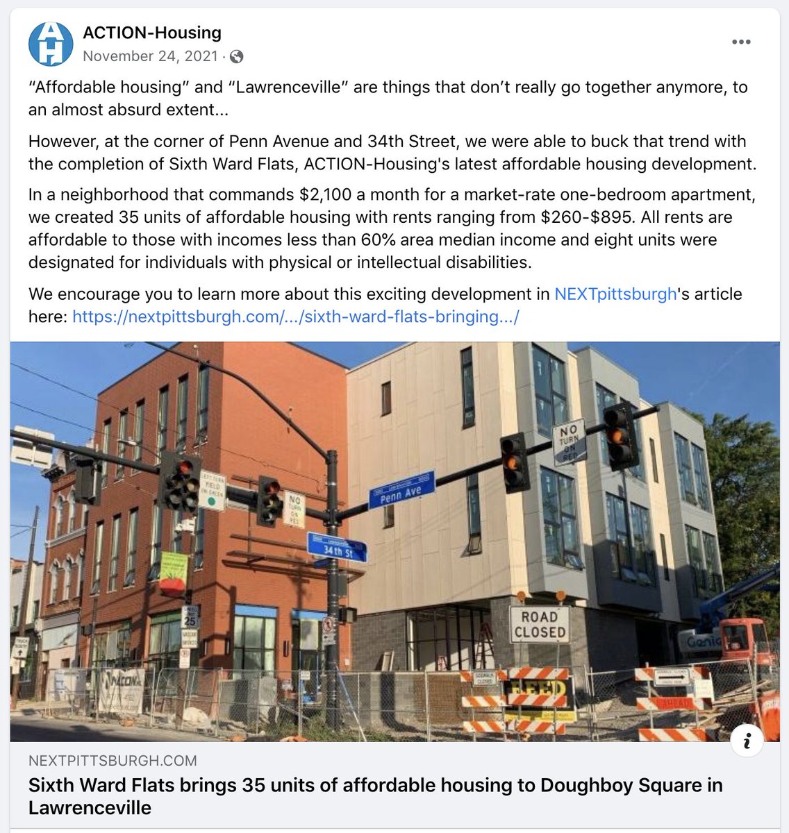 We are thrilled to have contributed to this affordable, mixed-use project in our own backyard! While we are sad our proposed billboard of Baudolino the Cat didn't get built, we can all agree that Pittsburgh needs more responsible &amp; sensitive architecture like this project!