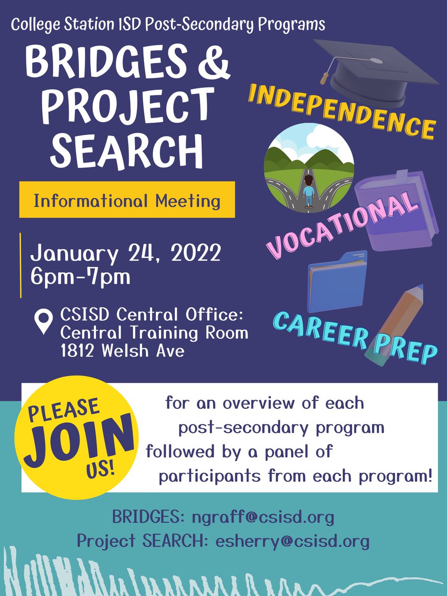 Do you know a HS senior special education student who isn't quite sure what to do after graduation? 
Great news! 
We're having an informational meeting abt Project SEARCH &amp; BRIDGES! We hope to see you there!
Project SEARCH Application due by January 31st! bit.ly/csisdpsapp