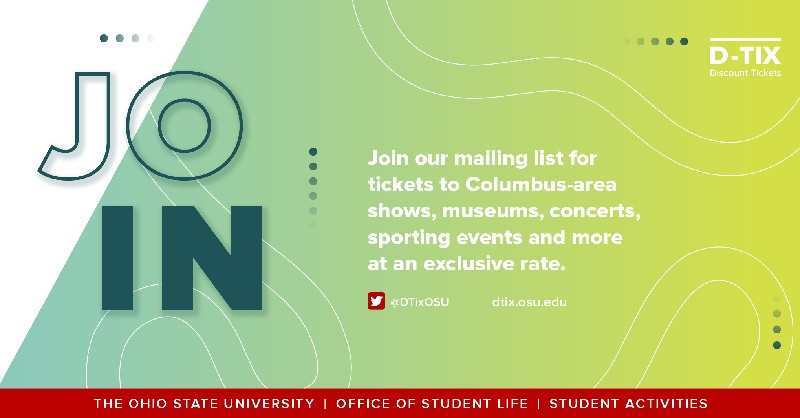 StudentLifeOSU's tweet photo. #ProTip: @DTixOSU offers you tickets to Columbus-area shows, museums, concerts, sporting events and MORE! Discover how you can use the DTix program: https://t.co/C0MMJGvJaA
#CollegeInCBUS #GetInvolvedOSU https://t.co/aUxftmIzEE