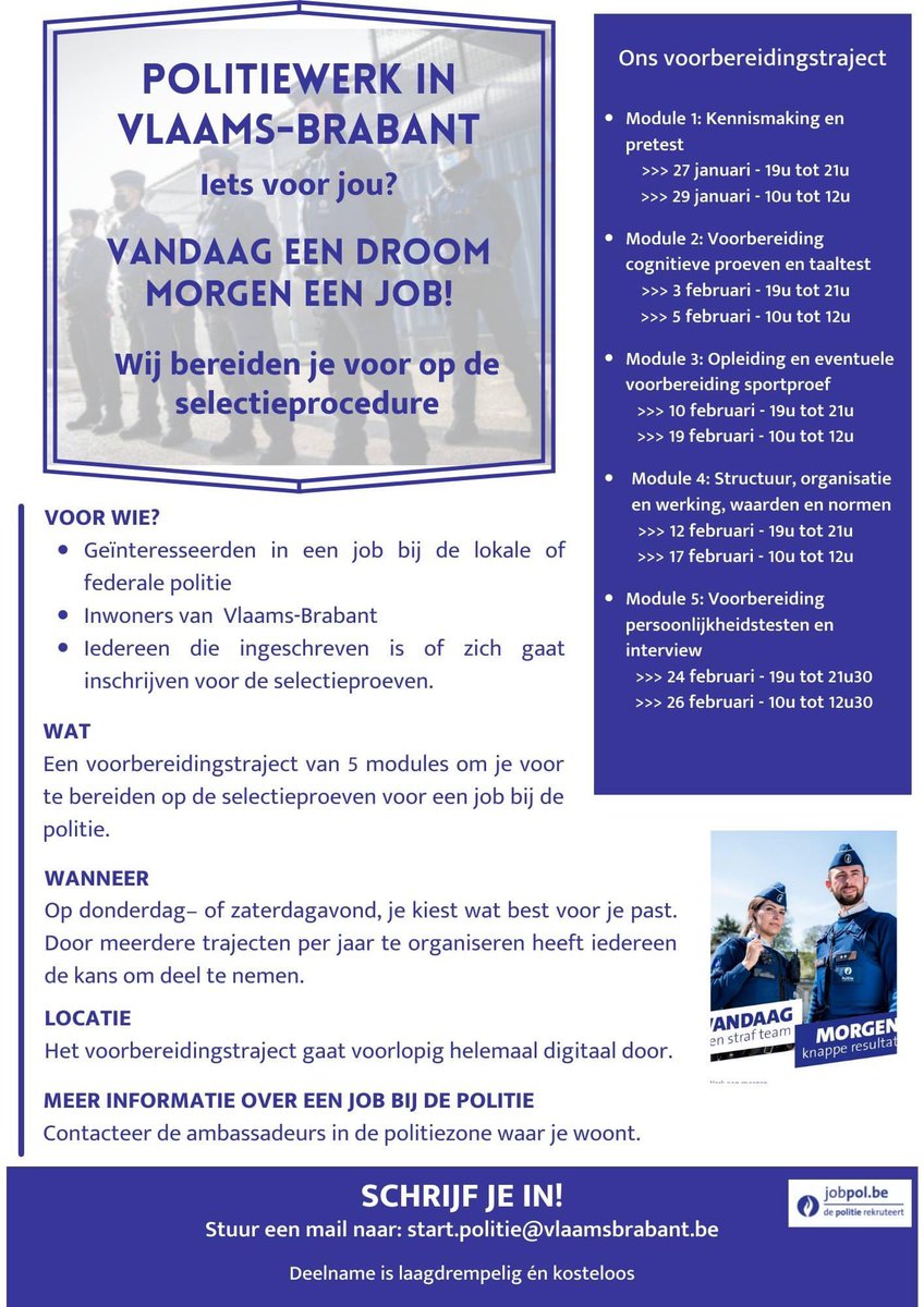Interesse in een job bij de politie? Check de flyer en schrijf je snel in!👉👉👉