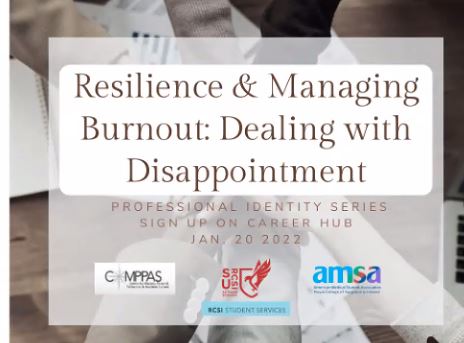 Two amazing speakers here tonight at #4 Professional Identity Series 'Resilience - Managing Burnout and Dealing with Disappointment'. Via Zoom and accessed via your CareerHub account. Key professionalism skills for all RCSI Students.