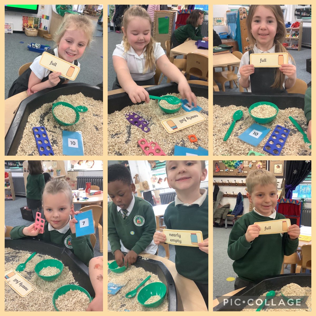 Reception @StJosephStBede have been busy problem solving using porridge oats linking to ‘The Three Bears’. We carefully counted scoops, found one more and used language like full and empty when describing the bowls. We had so much fun whilst learning! #SJSBMaths #ProblemSolving