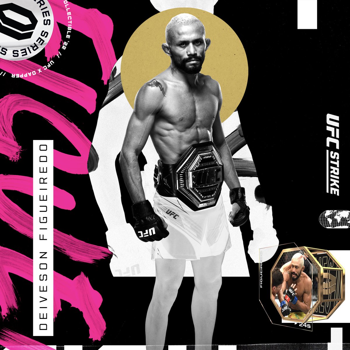 UFCStrike's tweet photo. The rarest Moments available in @UFCStrikeNFT  Packs: 🏆 Champion Tier 🏆

With unmissable gold-trim design, Champion Tier Moments all feature current or former @ufc champions.

Here’s a look at some of the Moments available in Sunday’s Pack Drop. #OwnTheGlory https://t.co/8ILSAt6jUU