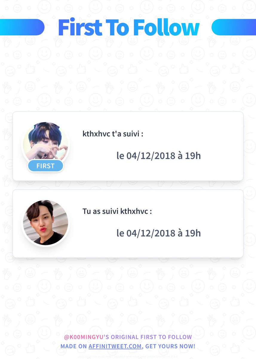 K00MINGYU's tweet photo. ✨ First To Follow

kthxhvc t'a suivi à 19:08:35 le 04/12/2018.
Tu as suivi kthxhvc à 19:08:55 le 04/12/2018.

➡️ https://t.co/xL7WTk8qxj https://t.co/gVptKowA8L