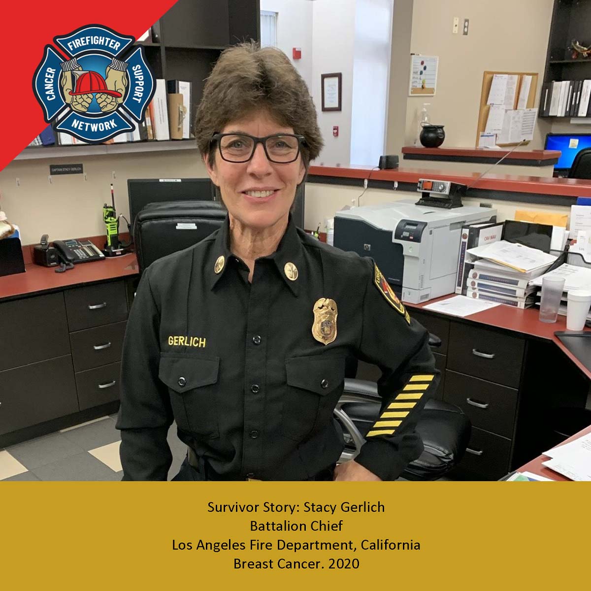 Survivor Story: Stacy Gerlich
Los Angeles Fire Department, Battalion Chief.
Diagnosed with Breast Cancer in 2020.

#FightFFCancer #FFCancerMonth

conta.cc/3ngCeRT