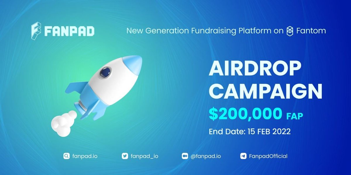 CryptoTownEU's tweet photo. 🚀 Airdrop: Fanpad
💰 Value: $200,000 FAP Prize Pool
👥 Referral: $1000 FAP
📅 End Date: 15th February, 2022
🏦 Distribution Date: After TGE

Go to the Airdrop Page
https://t.co/liMgUoSuGa

#Airdrop #Airdrops #Crypto https://t.co/OTzoxJvAyv