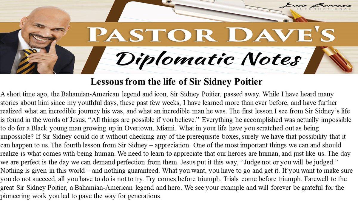 BFMICAM's tweet photo. Good afternoon, Agents. This week, Dr. Burrows recalls lessons that can be learned from the great life of the late Sir Sidney Poitier. To read the full article, follow the link: https://t.co/yZbfK9nmfb https://t.co/zllWGAzWtO
