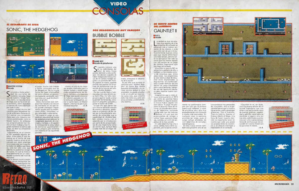 rm30podcast's tweet photo. Ahí va la #Review de Sonic the Hedgehog (1991) para #MasterSytem, publicada en MicroManía#44 (SE). Sin entrar en las típicas comparaciones con la versión #MegaDrive, decir que este título es uno de los mejores del catálogo de la 8 bits de #Sega... en nuestra opinión, claro. https://t.co/fSca9pLZZ6
