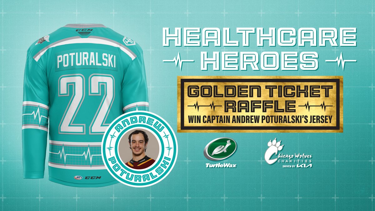x-Chicago Wolves (@chicago_wolves) on Twitter photo ✨GOLDEN TICKET ENERGY✨
The Wolves will wear Healthcare Heroes jerseys, presented by <a href="/TurtleWax/">Turtle Wax</a>, on Jan. 28 and 29!!!
Get your Golden Ticket, and you can win one of Wolves captain Andrew Poturalski's game-worn Healthcare Heroes jerseys!! 👀
🔗: bit.ly/3tKz64F ✨GOLDEN TICKET ENERGY✨
The Wolves will wear Healthcare Heroes jerseys, presented by <a href="/TurtleWax/">Turtle Wax</a>, on Jan. 28 and 29!!!
Get your Golden Ticket, and you can win one of Wolves captain Andrew Poturalski's game-worn Healthcare Heroes jerseys!! 👀
🔗: bit.ly/3tKz64F