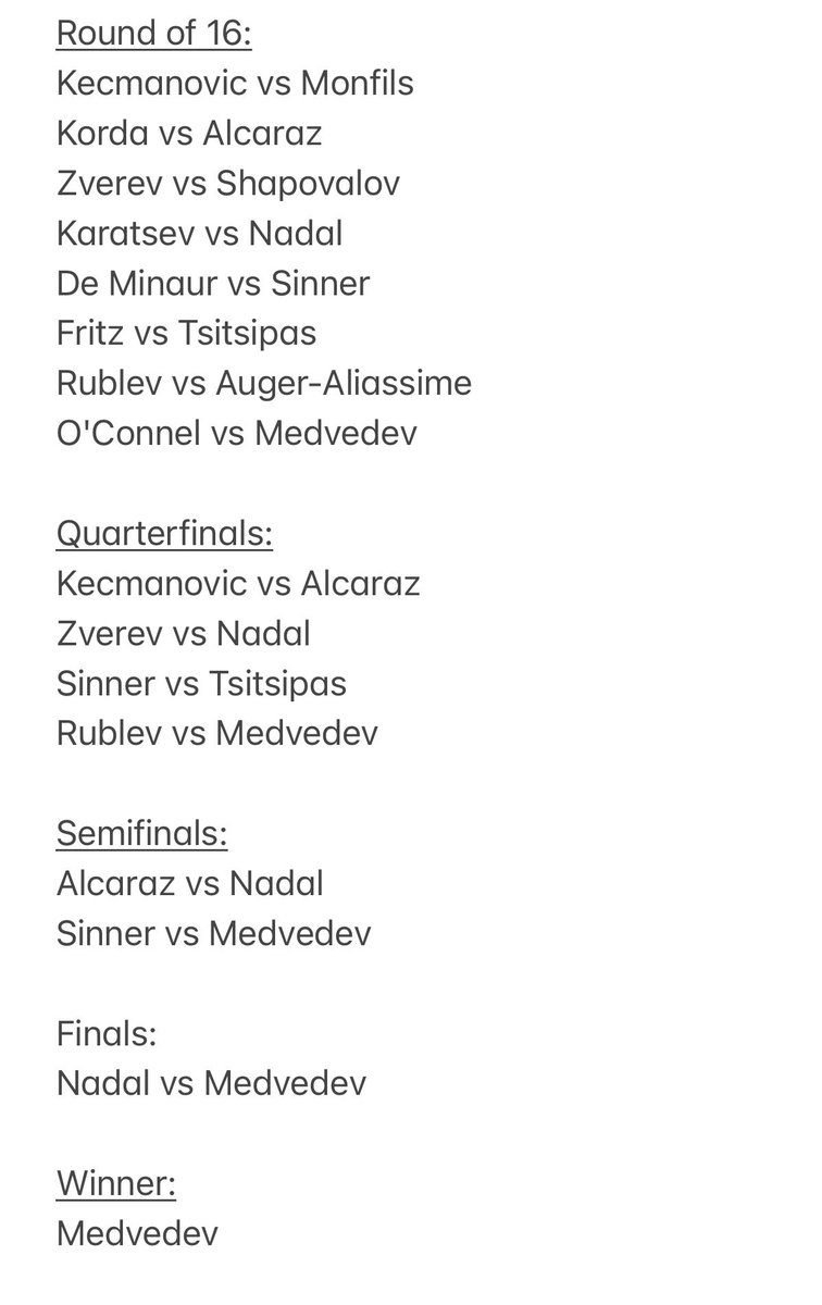 RT @mryvin24: 2022 Australian Open Predicitons prior to the beginning of the 3rd round https://t.co/Du2zVEiZLN