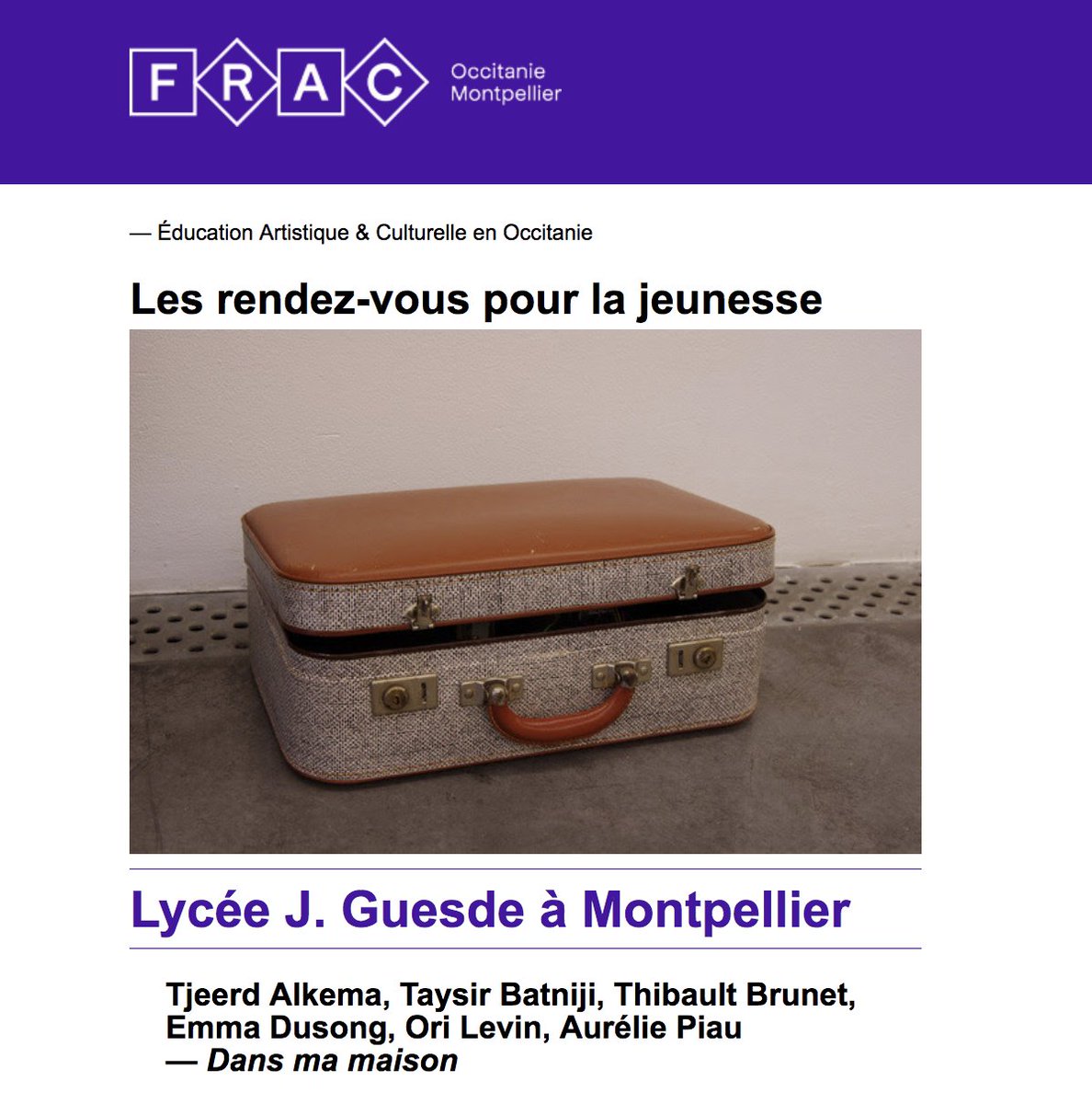 emmadusong's tweet photo. Happy to have a group show in an High School. :)
"Dans ma maison"
From january 20th to march 3rd 2022
J. Guesde High School, Montpellier
FRAC Occitanie Montpellier Hors les murs
#emmadusong https://t.co/ebRtDHoIoT