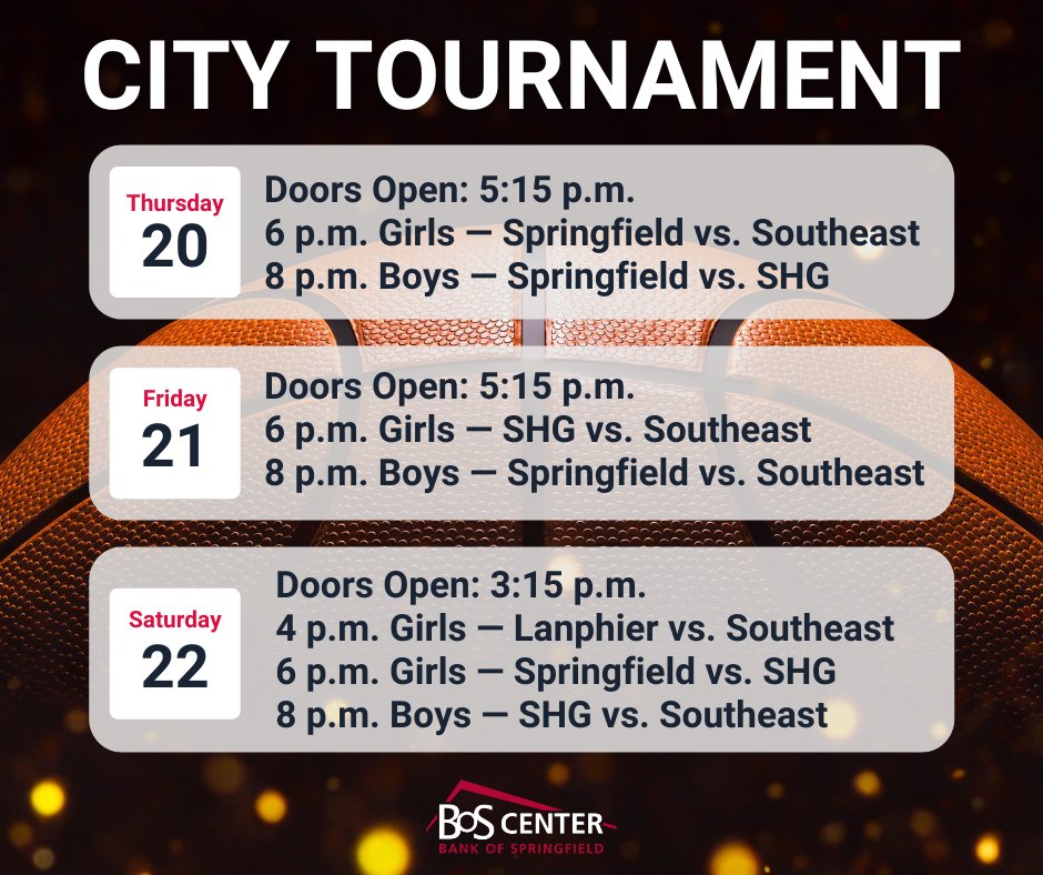 City Tournament starts tonight! Doors open at 5:15 for the first game. Please arrive early to allow extra time for security measures and to make sure you don't miss any of the games. Limited tickets available. More info at: theboscenter.com/city-tournament