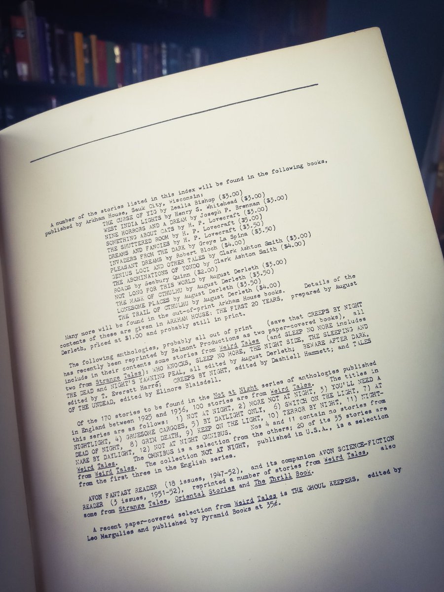 Here is a page detailing the books that have anthologized the stories from #WeirdTales and other #WeirdFiction magazines.
(Circa 1962 when THIS book was published). 
#PulpFiction #HPLovecraft #Bibliophile #BookCollecting #BookLovers