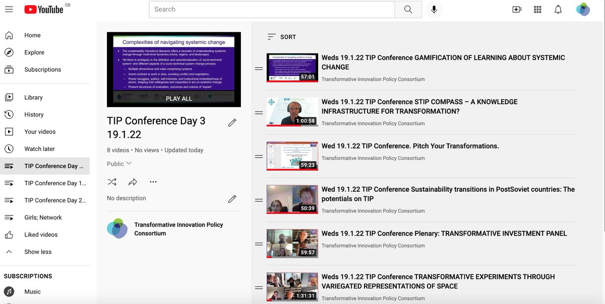 TIPConsortium's tweet photo. #TIPCon2022
Day 3 recordings playlist now LIVE for viewing and recap!
Rich, invigorating discussion to explore and rewatch. 🙌👌📣
▶️▶️▶️https://t.co/LmeePW828M
Also on #TIPC website in Programme https://t.co/HGC65nedxQ
@SPRU @UUGlobe @Ingenio_CsicUpv #transformations https://t.co/qFOJa4lu3A