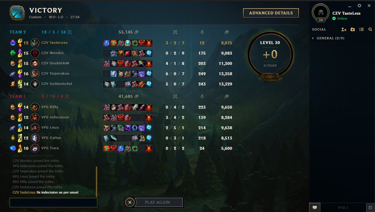 2/0 first week my team is smurfing really hard Trust the process guys WP @wondro1_ @PentaAiM @TsiperakosLol @goldento4st @TasteLessLoL and the staff as usual @milan_dumic @chopsteekuru GG WP @RealValiance