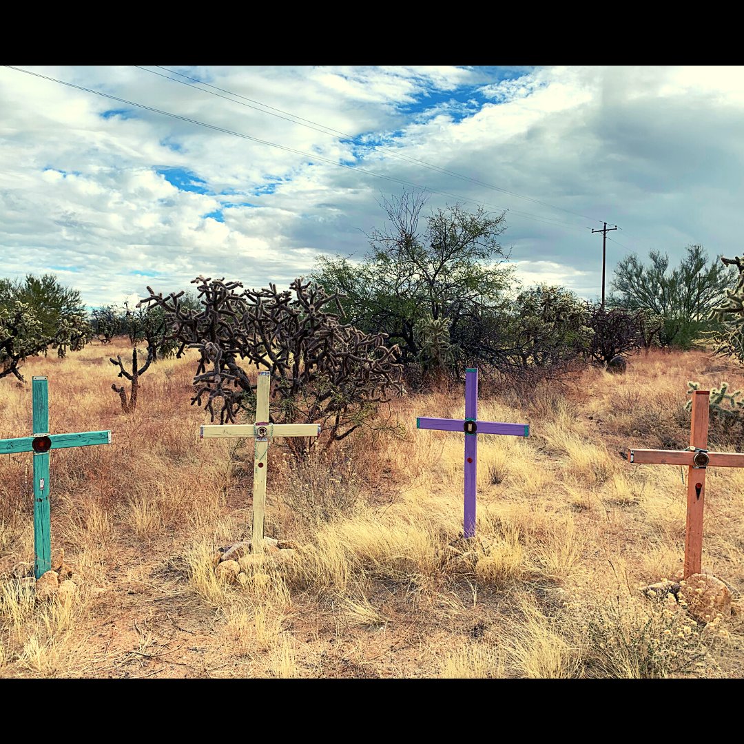 We spent the afternoon with Alvaro in his studio. He told us how he started making and planting crosses in the desert to mark the spot where #migrants had died. 

He has planted over 1200crosses in many cities to help spread the word on the plight in the #desert along the #border