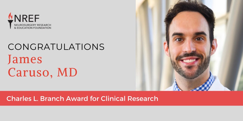 Congratulations to James Caruso, MD, at <a href="/UTSWNSResidency/">UTSW Neurosurgery Residency</a> recipient of the Charles L. Branch Award for Clinical Research. And thank you to <a href="/NREFORG/">NREF</a> donors who make this research possible!