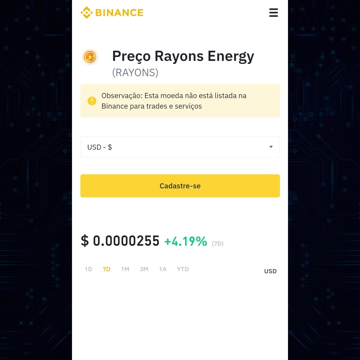 en_rayons's tweet photo. You can now track the price of Rayons Energy through Binance.

Come be part of Rayons Energy, join our official group on telegram and stay on top of all the news.

#binance #rayonsenergy #worldcryptobr #btc #cripto #tokencoin #solarenergy https://t.co/tTWypB3KRD