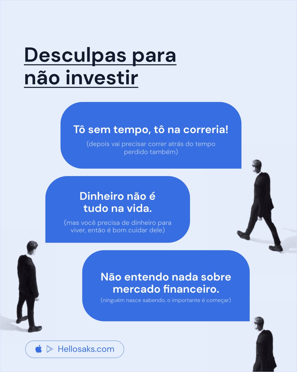 Todo mundo já deu alguma dessas desculpas.  E relaxa, acontece. 

Não é necessário estudar o mercado financeiro duas horas por dia antes de começar. O que você precisa é de uma solução prática e simples,  e obviamente, que seja rentável.

Bem-vindo/a à Saks.

#previdenciaprivada