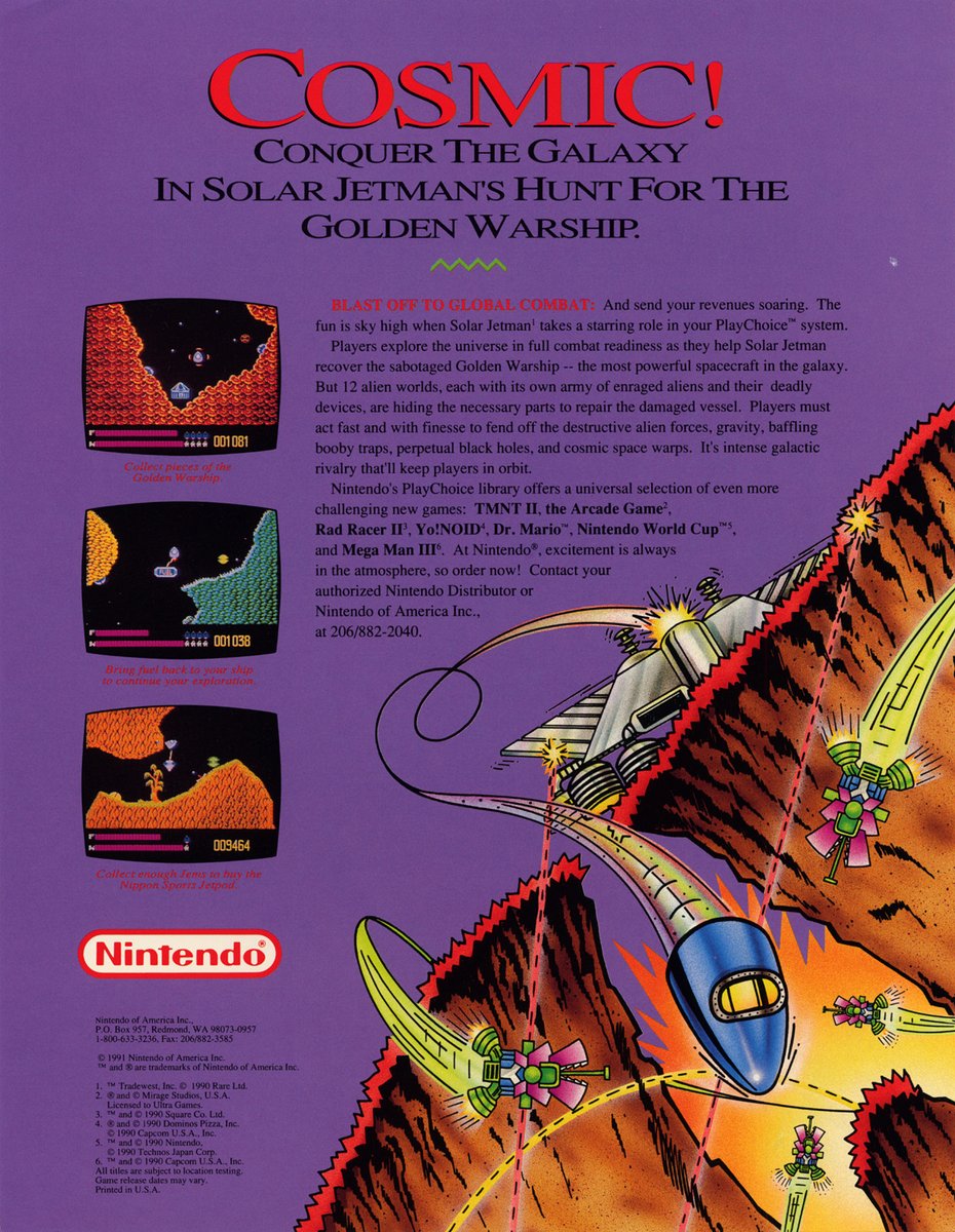 jcmartinezm82's tweet photo. #Nintendo PlayChoice-10 #SolarJetman - Ad Flyer (1991)

#RetroGaming #RetroGames #RetroGamer #PlayChoice10 https://t.co/usvmPDIjtz