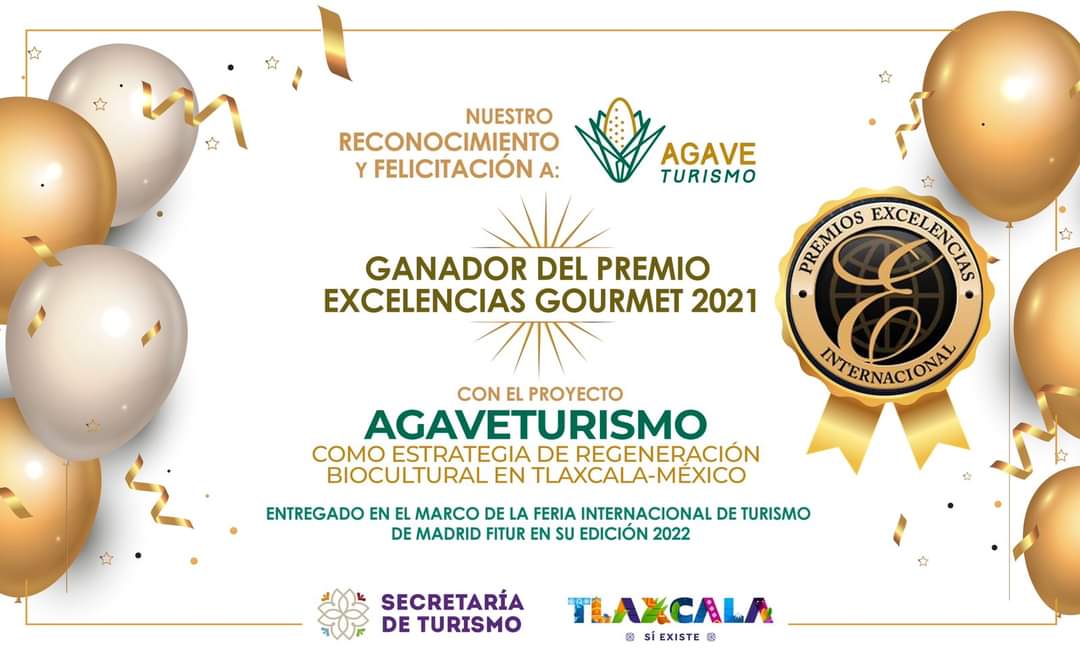 Felicitamos a #Tlaxcala por obtener el #PremioExcelenciasGourmet2021, con “Agaveturismo” un proyecto gastro-turístico de regeneración y conservación biocultural que enaltece el patrimonio natural y cultural de Tlaxcala-México🇲🇽

🏆¡Enhorabuena por tan merecido reconocimiento!