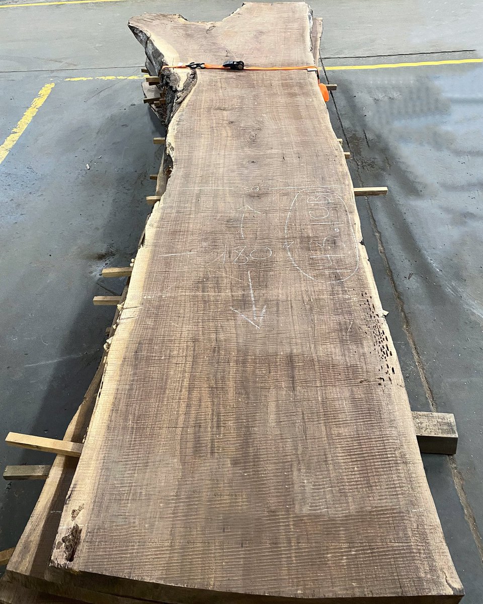 Eutree's tweet photo. Available next week! 👀

These 15’ clean walnut stunners are finally out of the kiln and stacked in the sander queue to get flattened. Going up on the slab wall early next week. Perfect for conference table, dining table and large bar tops. #liveedge #blackwalnut #woodslab https://t.co/YfhKGpQRIU