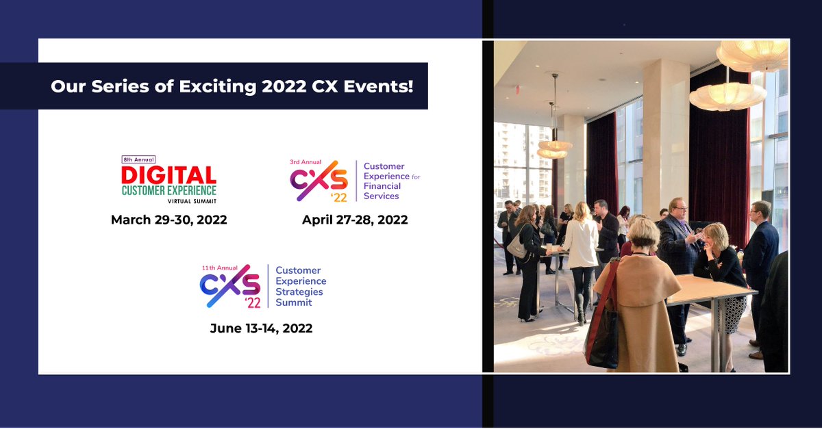 We are thrilled to be announcing our current schedule of high-impact #CX events for the year!  Be sure to follow us for exciting agenda and speaker updates coming very soon! #CustomerExperience #digitaltransformation #UX #customersuccess #CXevolution