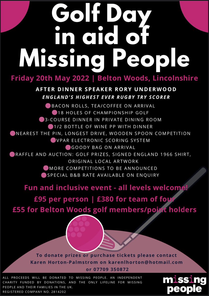petiteange's tweet image. I’m organising this for the most amazing charity. A person goes missing every 90 seconds in the UK!! @missingpeople #Missing #Charity #Golf
