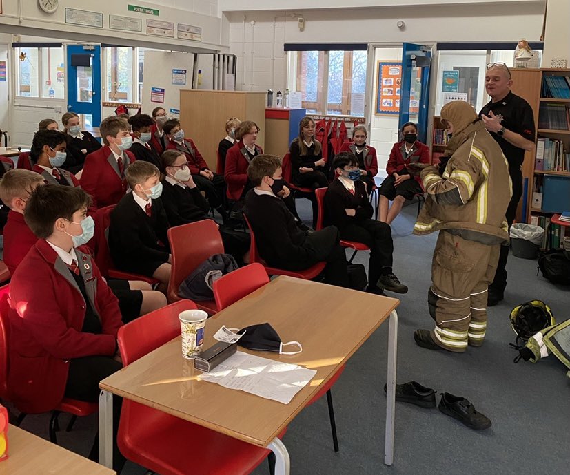 YateleyManorSch's tweet photo. Enrichment Programme! Today our Seniors were treated to a visit from Crew Commander Dan Middleditch! We were given an insightful look into what it’s like in the Fire Service and even had our very own Fireman Sam! https://t.co/mt5t7t7fY1