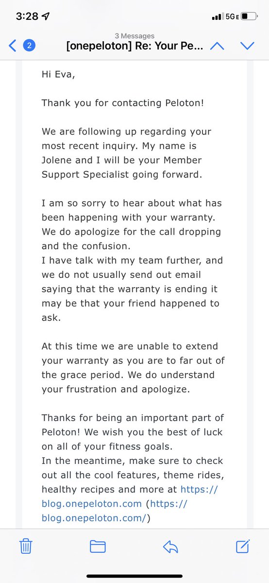 eevaahhh's tweet photo. @CNBCnow @laurenthomas @onepeloton Email I got from another customer support team saying they do not send out emails! https://t.co/zw0wpLYTnw