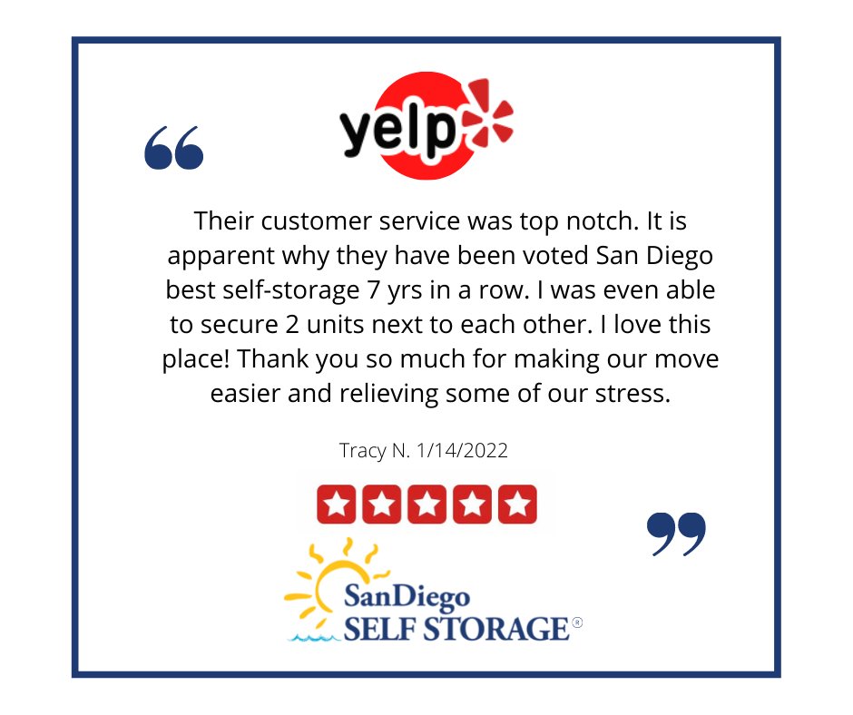 Customer service is our highest priority, Tracy! We are happy to know we made your move easier and relieved some stress along the way. Thank you for choosing San Diego Self Storage for your storage solutions.
