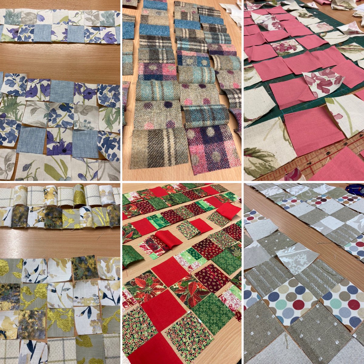 SallySutcliffe4's tweet photo. Creative Textiles Lesson 2 - stitching. In inches. Very accurately. This is patchwork at its best - with the best students @CravenPart @cravencollege 🤩🤩 https://t.co/bJ4qbHJeff