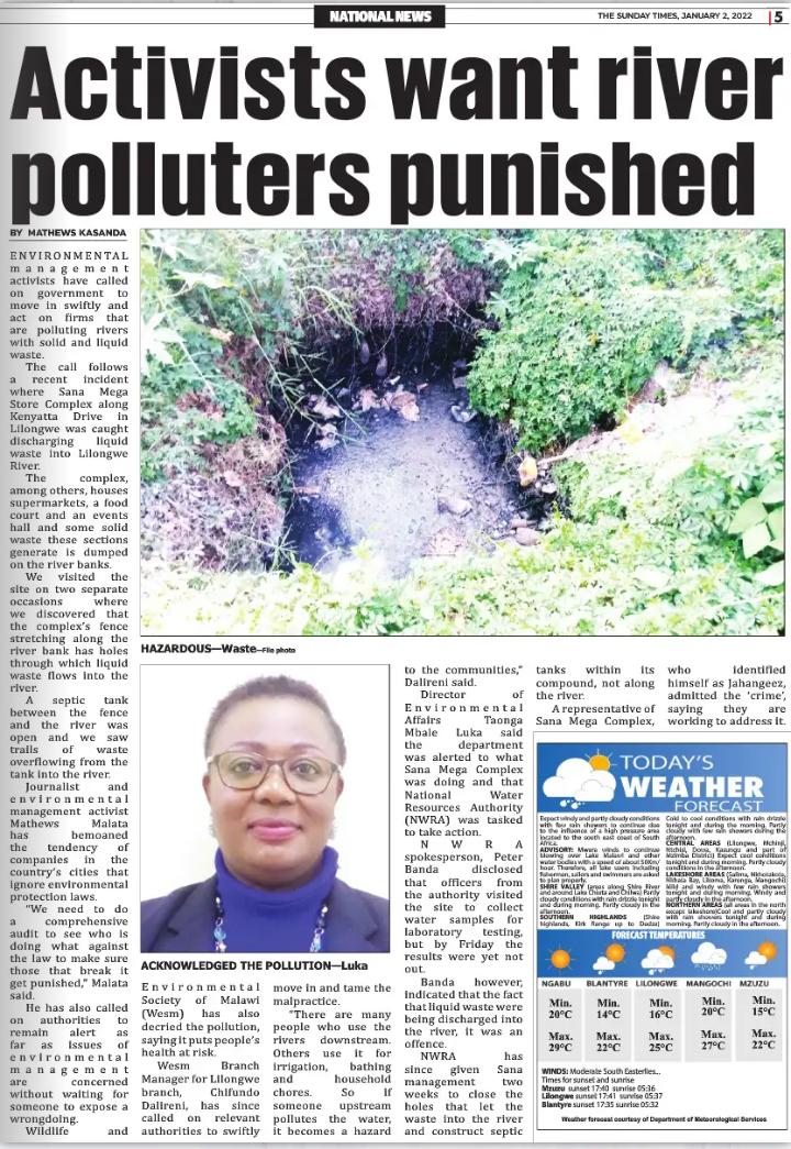 malatamathews's tweet photo. Finally  the National Water Resources Authority has fined SANA Mega Complex-LL ten miillion kwacha 4 discharging wastewater into #Lilongwe River.
#EnvironmentalJustice
@aej_malawi @wchimuzu @nancygtembo @juliusngoma @wchimuzu @ResilienceMw @NeverEndingFood @mfutumalo @CEPAMalawi https://t.co/hwxBYmykoq
