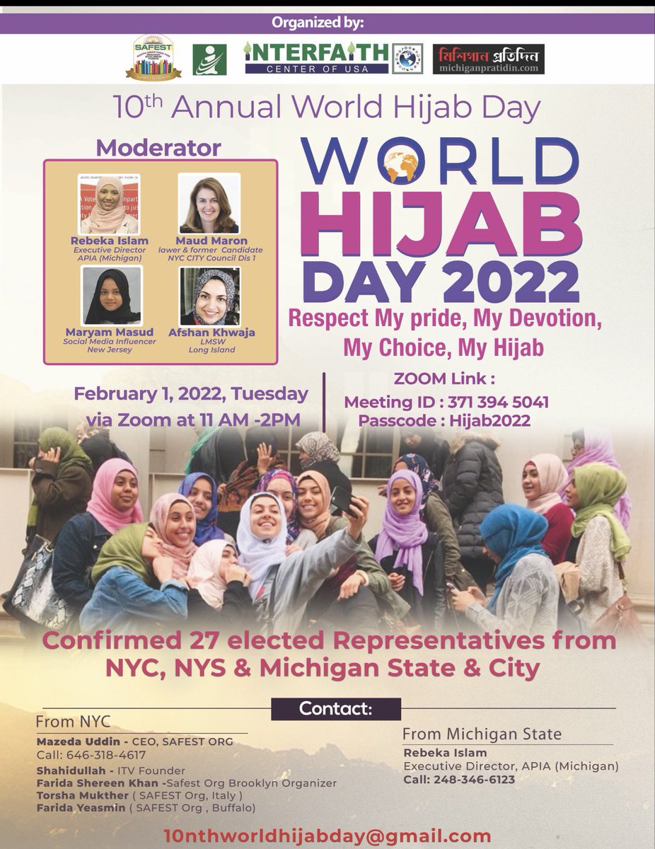 safest15's tweet photo. @info_safest15 10nth annual @WorldHijabDay Feb1,2022 @MelindaKatz @NYCSpeakerAdams @ShahanaFromBK @LindaLeeforNYC @CMNantashaW @SandraForNY1 @SandyforCouncil @JenGutierrezNYC @CarlinaRivera @ShaunAbreu @NYCCouncil @MercedesNarciss https://t.co/Rurf0W2JZZ