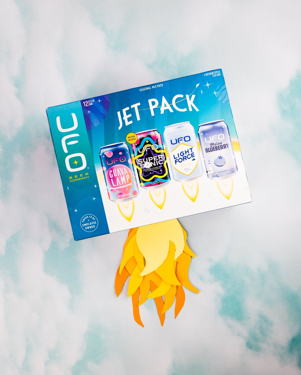 UFObeers's tweet photo. 3...2...1... Blast your taste buds with UFO Jet Pack featuring Guava Lamp IPA and Super Sonic Blackberry Session Sour π #ufobeer #craftbeer https://t.co/69jJzVqmgW