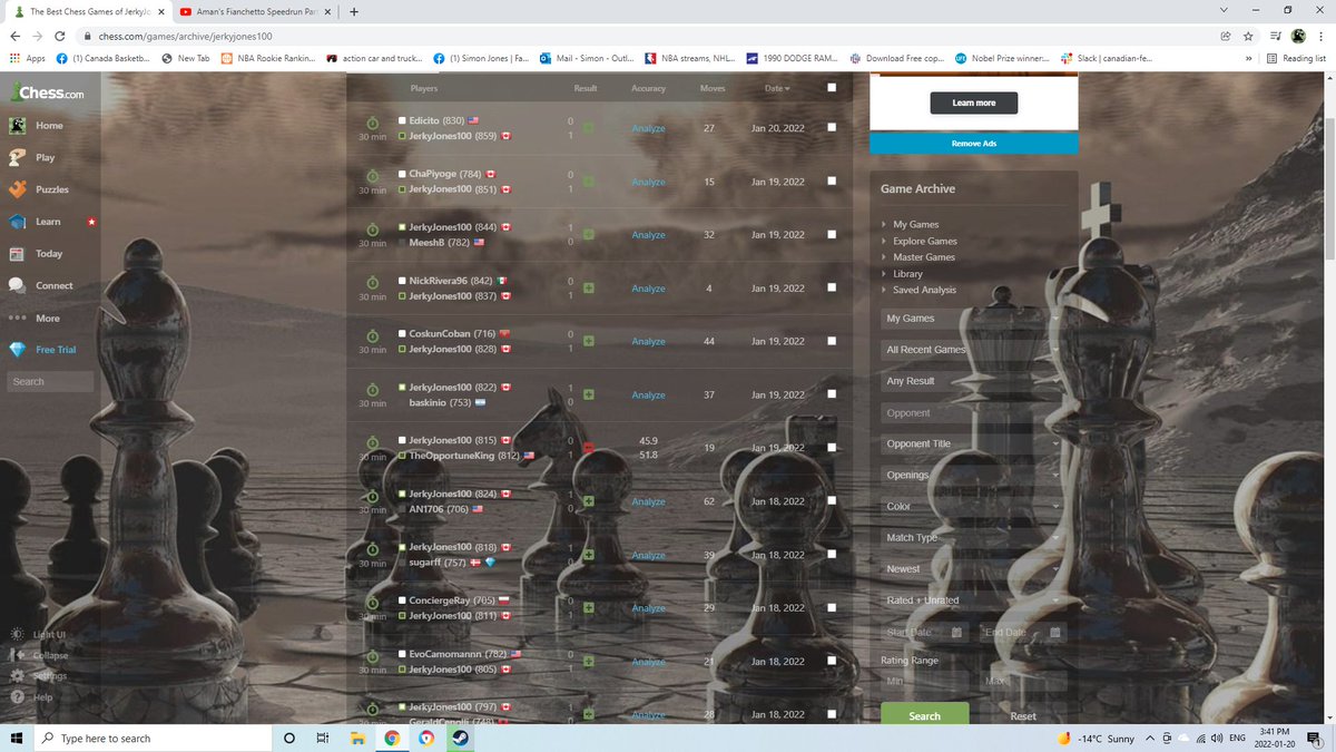 realJerkyJones's tweet image. Having a nice run on chess.com Won 11 of 12 games. Although majority of my opponents were lower rank. Currently at my highest rating of 859. Trying to get to them 900&apos;s baby! #chess #chessrating #chessbrah