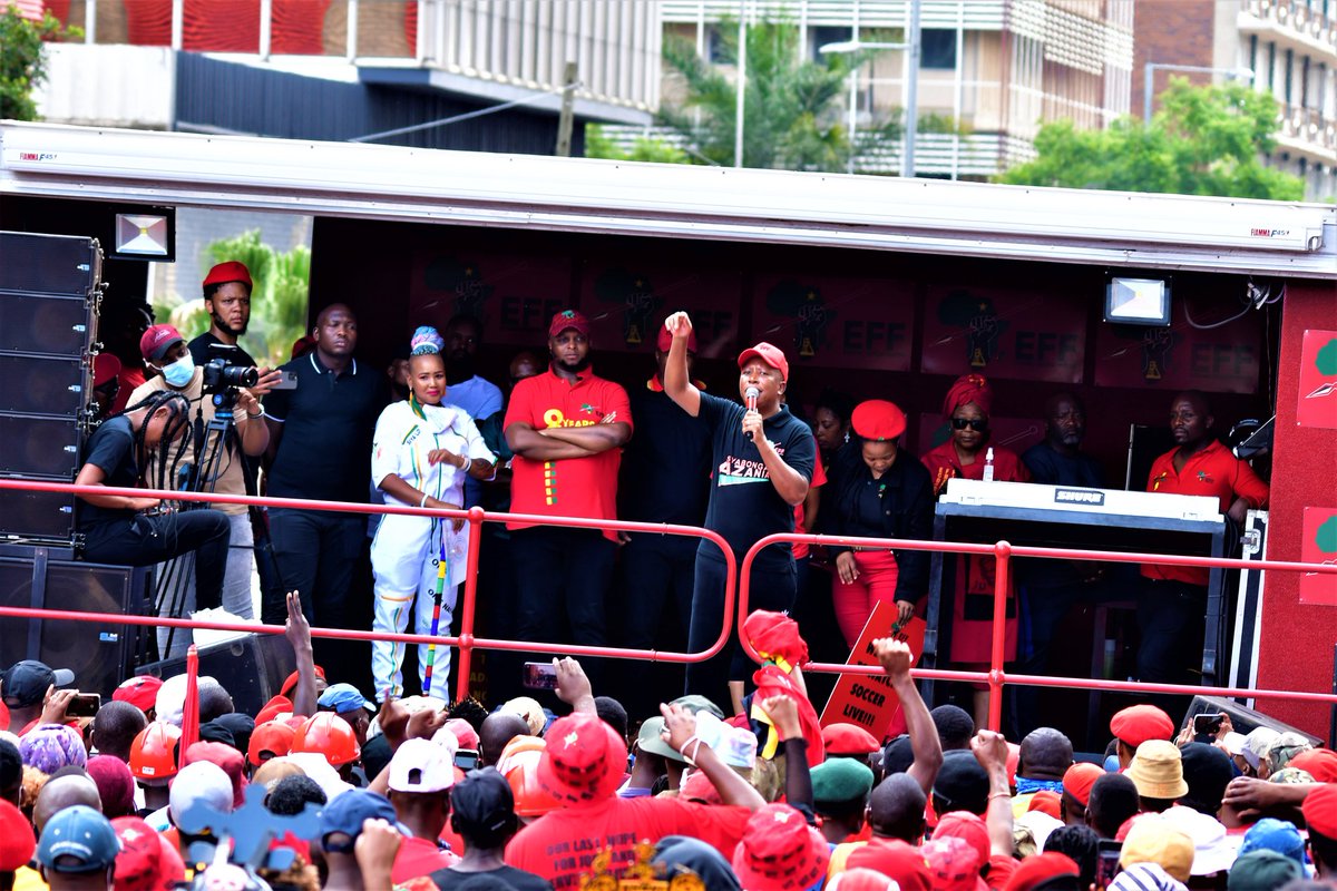 EFF_Capricorn's tweet photo. [IN CASE YOU MISSED IT]: CIC @Julius_S_Malema says none of the people who work in stadiums should lose their jobs because they did nothing wrong. It is Ramaphosa's government that handled Covid-19 badly. #EFFSPortsArtsAndCulturePicket https://t.co/9O6q0MrxrR