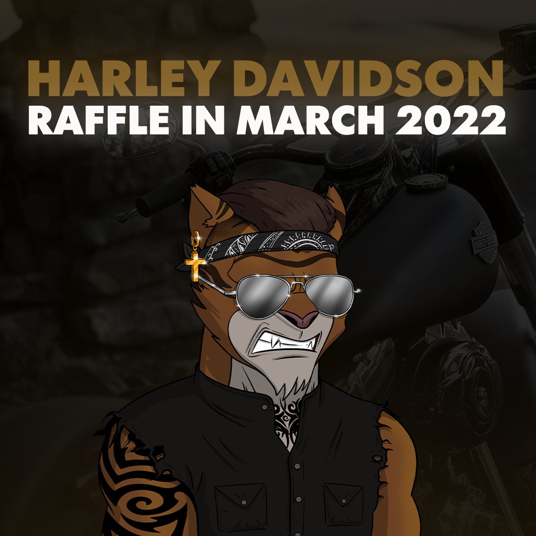 Hey Dear Rebels!🐯 

We will be giving away a Harley Davidson bike. Are you really a Rebel without your bike? 🔥

25% of all royalties will be added to the Rebel DAO for the Harley Davidson Raffle in March 2022. One of our OG holders will receive a rebellious bike.