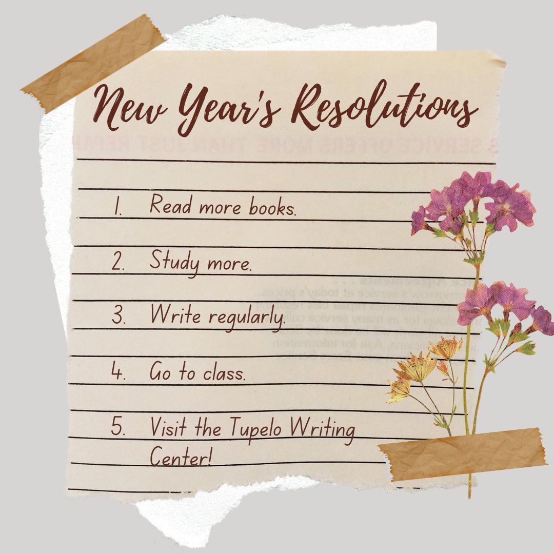 This year, make a resolution you can keep and commit to visiting the Tupelo Writing Center this semester! 🤞 We open for the spring term on January 24th. Stop by and visit us in person, or visit our website at writingcenter.olemiss.edu/tupelo and make a virtual appointment. #umtupelo